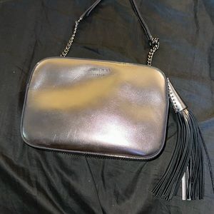 Jimmy choo metallic leather tassel crossbody bag